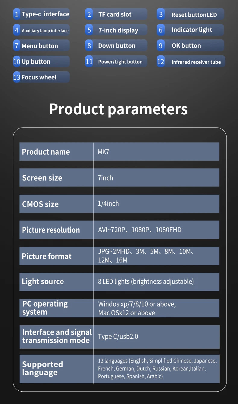 DDCAMERA 7" LCD Digital Microscope 1080P Coin Microscope Magnifier 12MP Ultra-Precise Focusing Soldering Microscopes Support PC