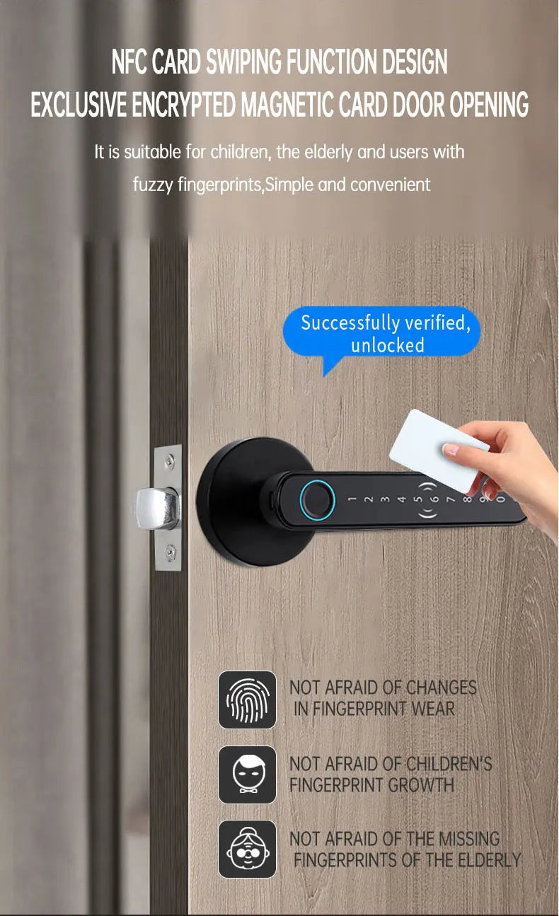Smart Fingerprint Door Lock Handle for Home Apartment With Key card Digital Door Lock Keypad Keyless Entry electronic lock