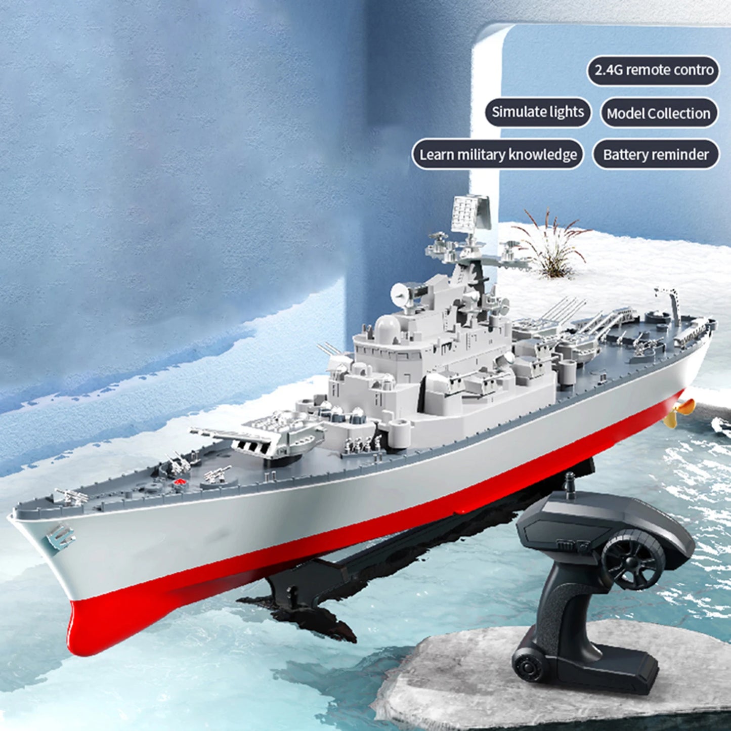 Remote Control Battleship Remote Control Boat 2.4GHz Waterproof Large Size Ship Low Battery Alarm /off Water Power Outage Simula