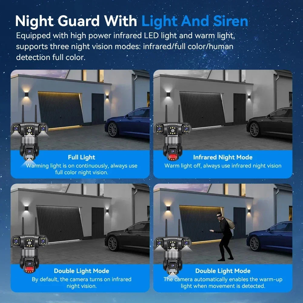 CCTV WiFi IP Camera Outdoor 12MP 6K Triple Lenses Triple Screens Security Video Monitor Night Vision Waterproof CCTV Cameras New