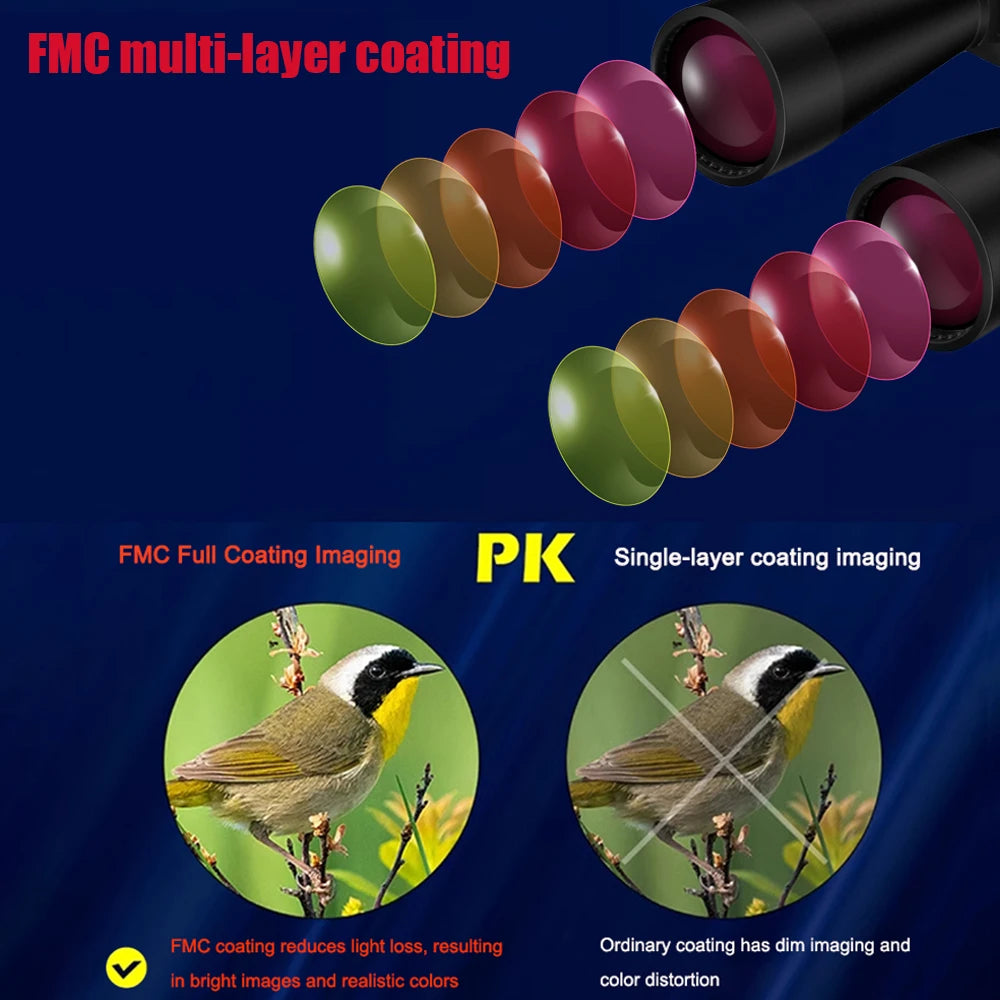 BORWOLF Large Objective lens 25-75X70 Binoculars  FMC Optical  High Power Hunting Birdwatching Telescope Light night vision