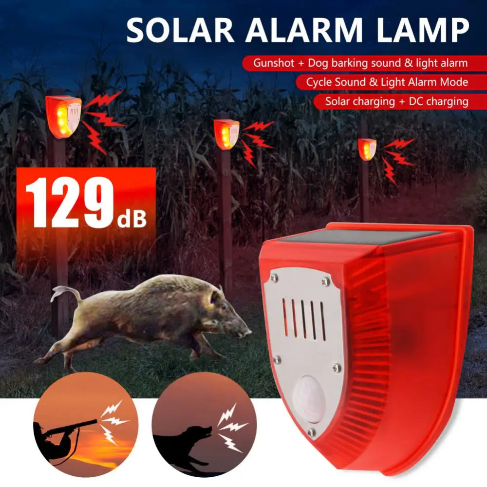 Solar Alarm Lamp Siren Wireless Motion Sensor Outdoor Waterproof 129dB Alarm Light Drive Away Wolf Wild Alarm System Detector