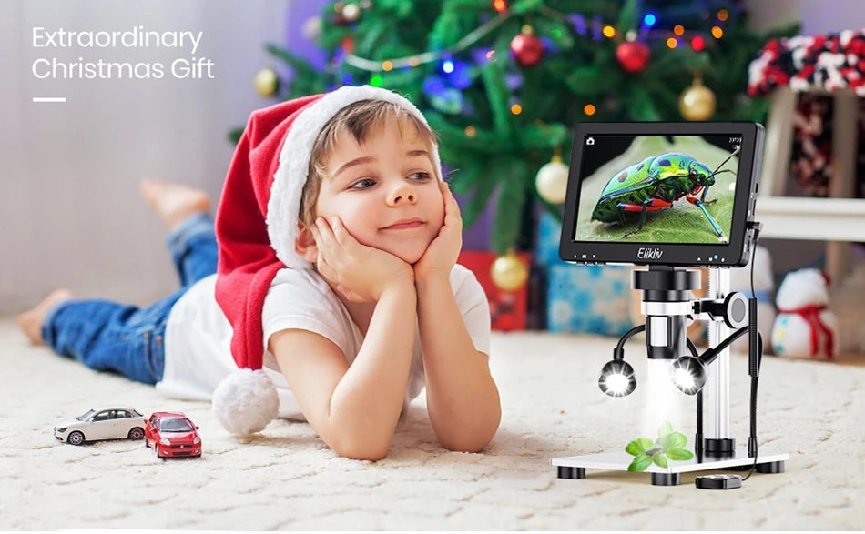 Elikliv EDM9 7 Inch 1080P LCD Digital Microscope 50X-1200X Soldering Electronics Microscopes With LED Lights Support PC Computer