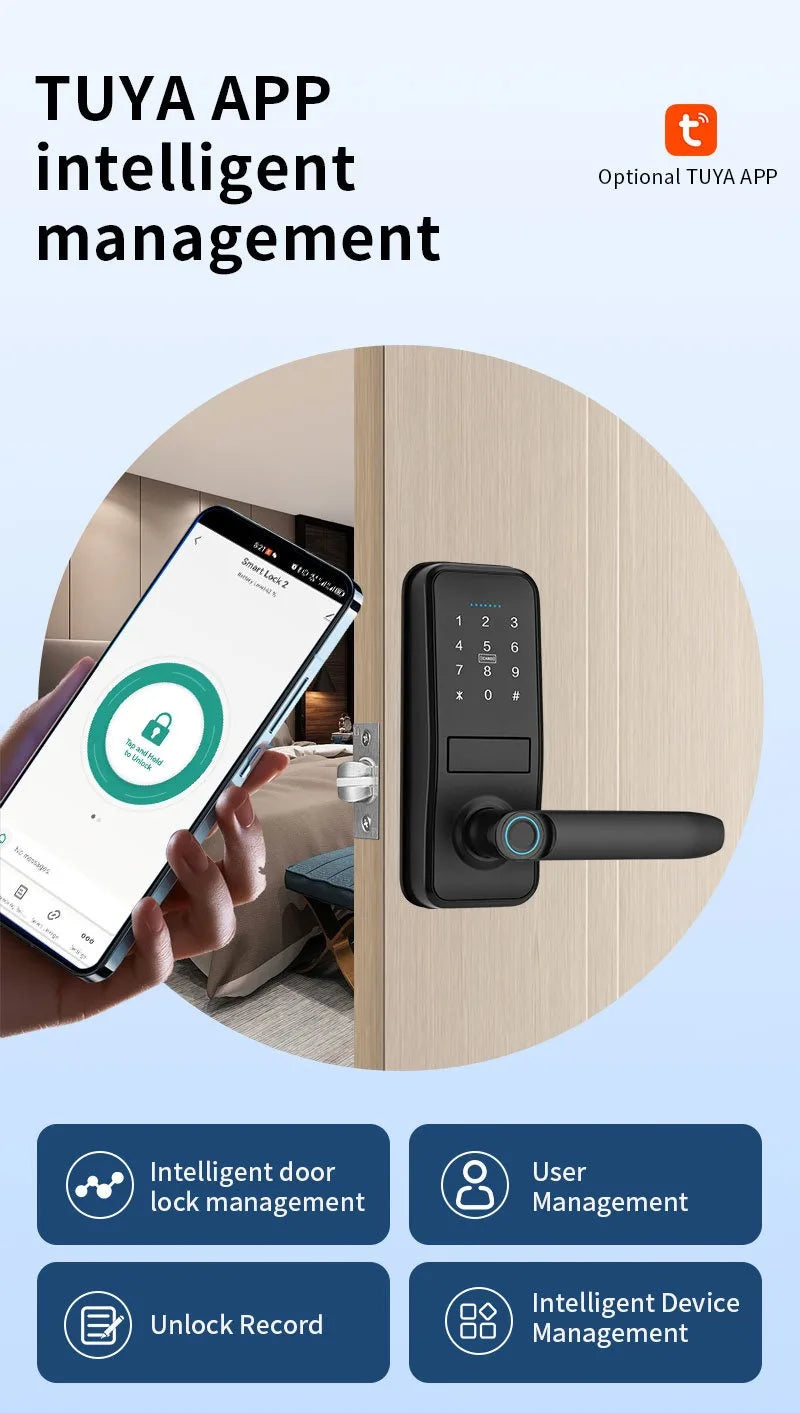 Tuya TTlock Smart Door Lock Fingerprint Door Lock Password Fingerprint IC Card Key APP Remote Unlock Eletronico Digital 도어락