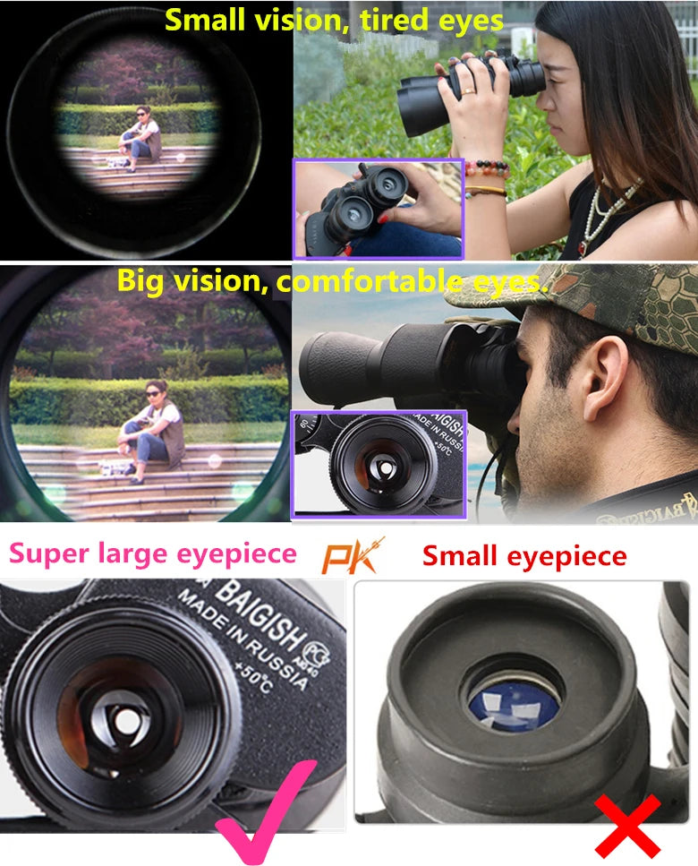 Professional Binoculars Baigish 8x30 10x40 10x50 12x4515x60 20x50 8-24x40 Powerful Military Telescope Long Range Monocular BAK4