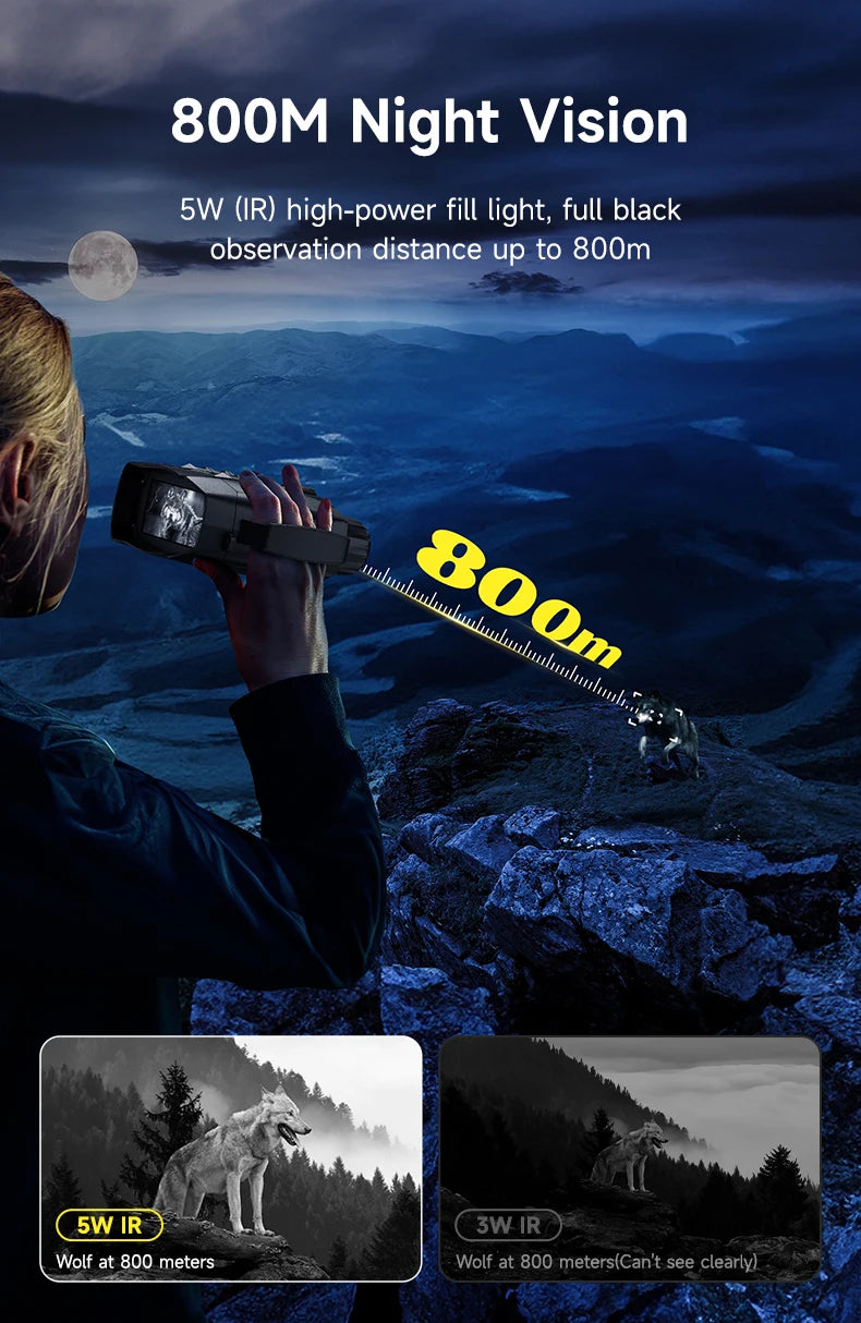 Night Vision Binoculars 4K Infrared 5W IR Rechargeable 10X Digital Zoom 800 Meters Darkness Goggles for Hunting & Surveillance