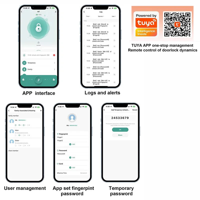 New Smart Door Lock With Tuya APP Digital Electronic Lock Smart Home Wooden Door Lock Biometric Fingerprint