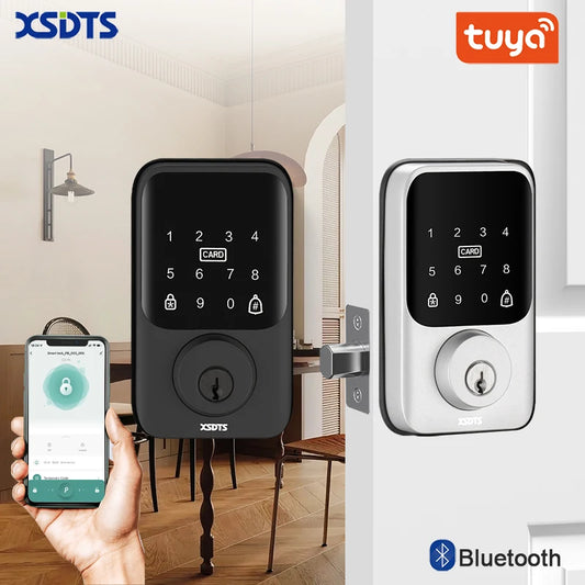 XSDTS Entry Smart Door Lock IC Card Key/Password/ Tuya Smartlife APP Unlock Front Door Smart Lock Deadbolt