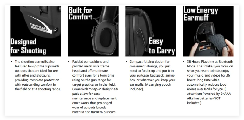 PROHEAR Bluetooth Electronic Tactical Earmuffs Sound Amplification Shooting Headset Noise Reduction Hunting Hearing Protection