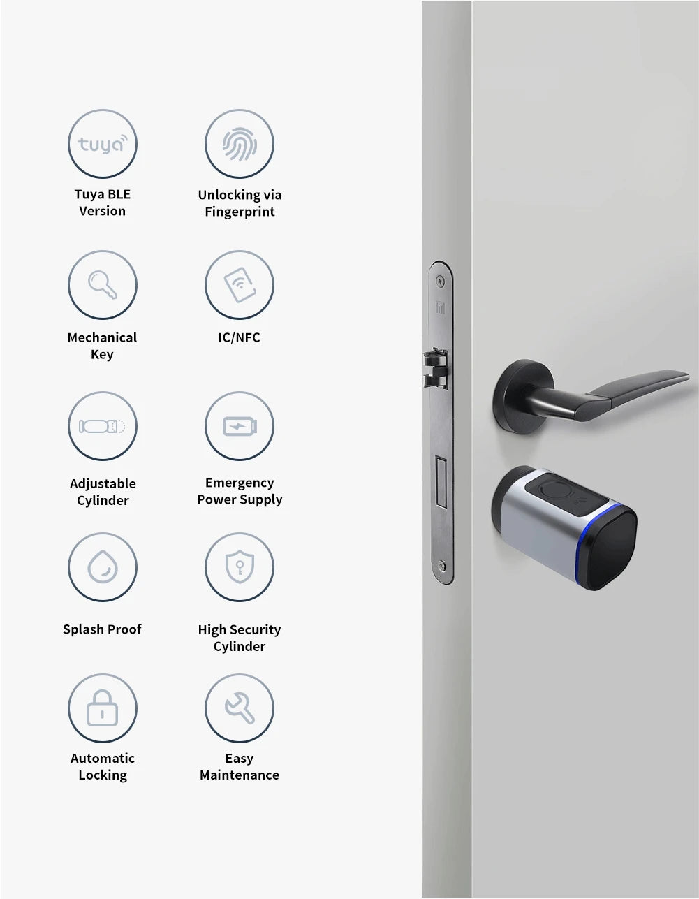 IAooGee L31 smart door lock with IC card/key/fingerprint/application, easy to install, suitable for office and apartment use