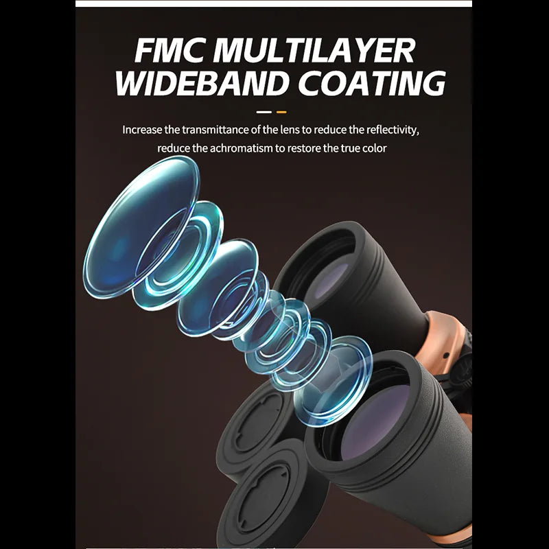Bronze-colored high-definition 10x 10X50 binoculars, FCM broadband coated, 50MM large objective lens, 25MM large eyepiece