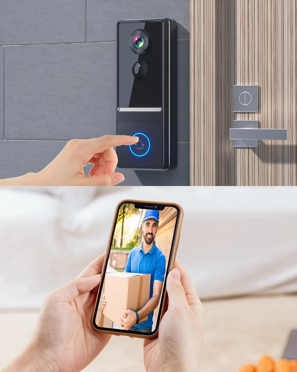 2MP 1080P Wireless WIFI Doorbell With Indoor  Chime 145Degree Wide Angle Video Door Phone Visual Door Peephole Viewer