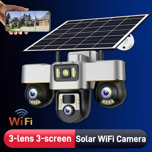 WIFI Security Solar Camera 15MP PIR Human Detection Outdoor Waterproof Monitor CCTV Night Vision 3 Motorized PTZ Lens IP Camera