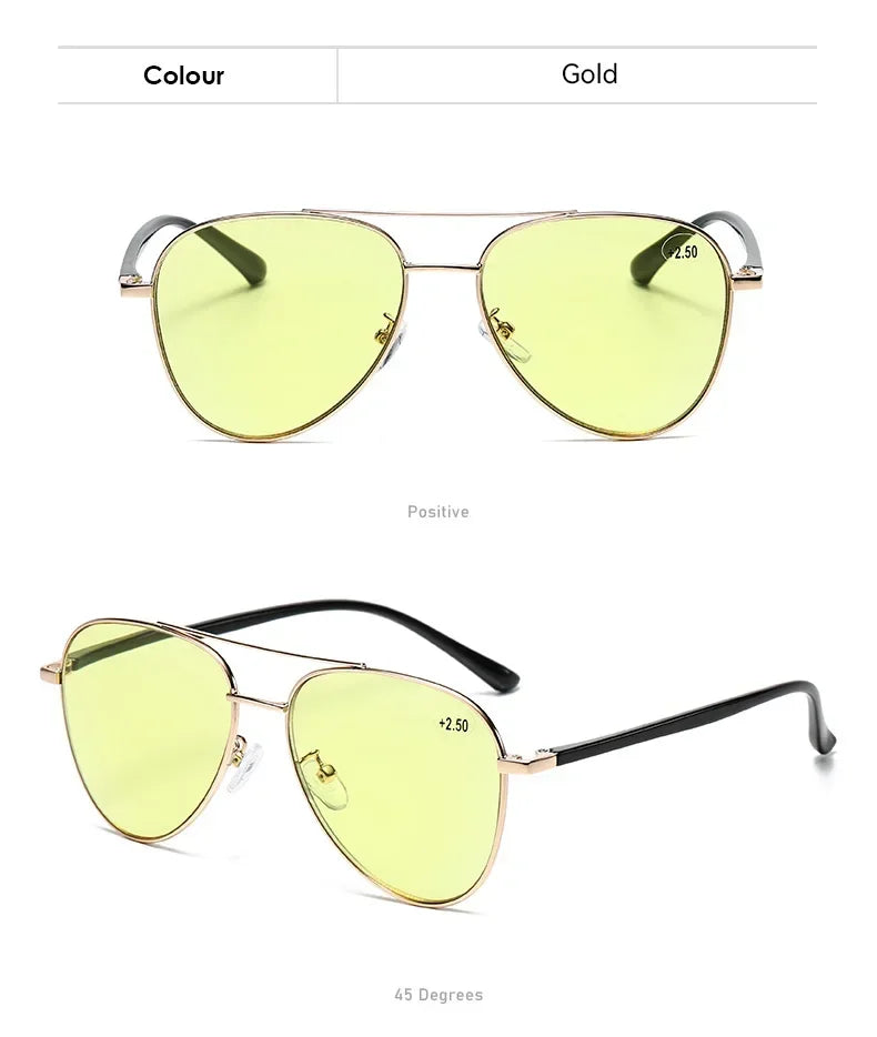 Retro Double Beam Large Frame Presbyopia Glasses Night Vision Photochromic Multifocal Reading Glasses Anti Blue Light Eyeglasses