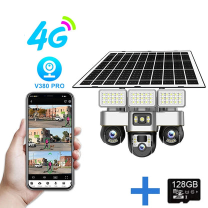 Solar Cameras 4G 15MP Three PTZs Len PIR Human Tracking Security CCTV Surveillance IP Camera PTZs control Wifi security cameras