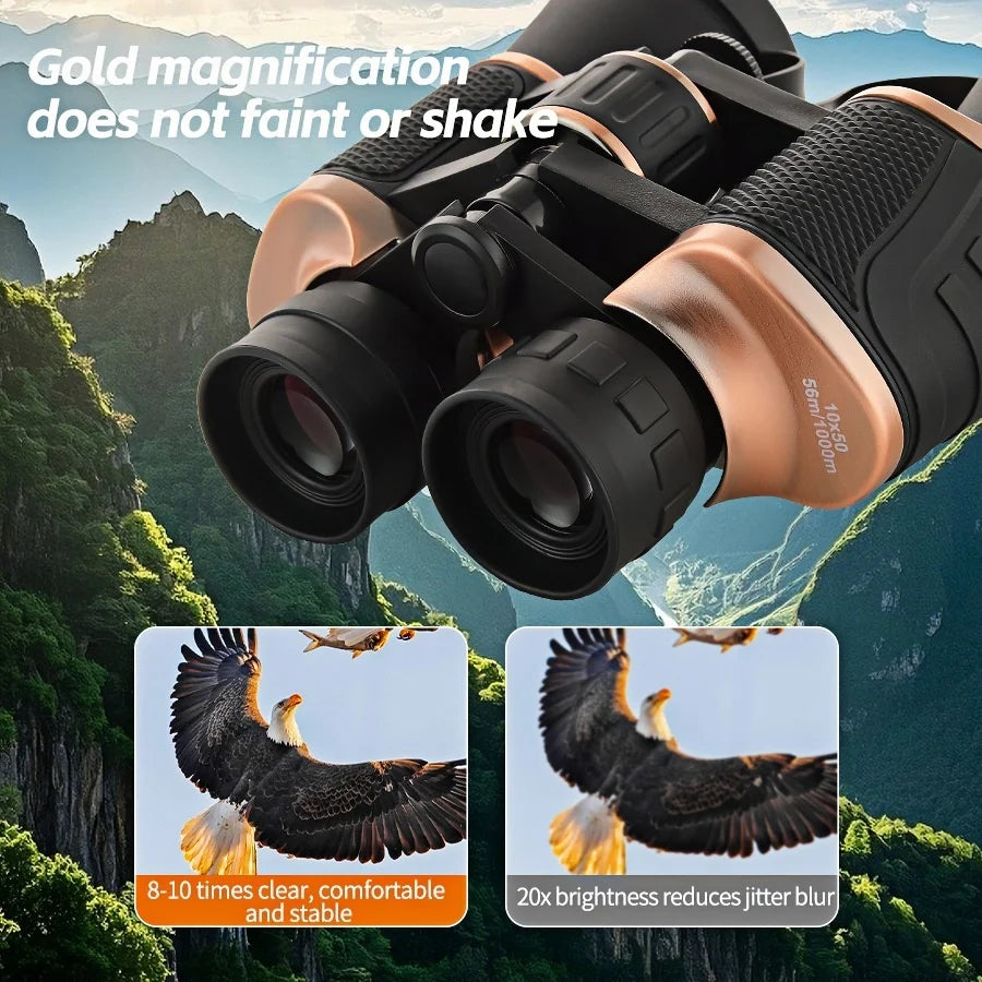 Bronze-colored high-definition 10x 10X50 binoculars, FCM broadband coated, 50MM large objective lens, 25MM large eyepiece