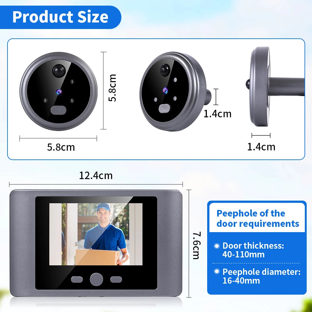 Wireless Home Security Peephole Video Doorbells 480P Digital Door Peepholes with Camera Mic Support Video Record No APP No Wifi