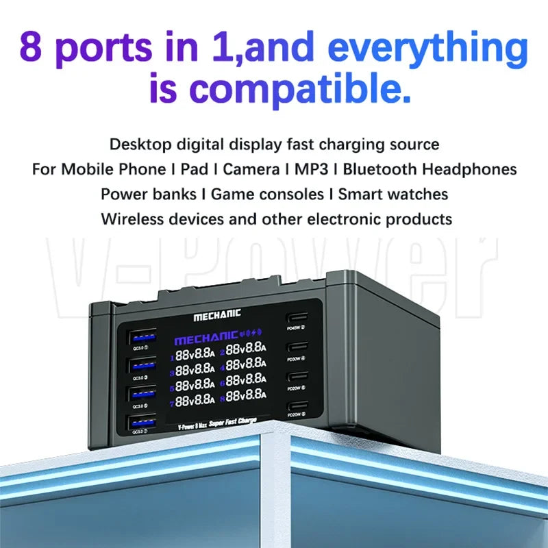 MECHANIC V-Power 8 Ultra 8 Max 15W Wireless Charging Tool with QC3.0 PD USB Charging Port Intelligent Super Quick Charger