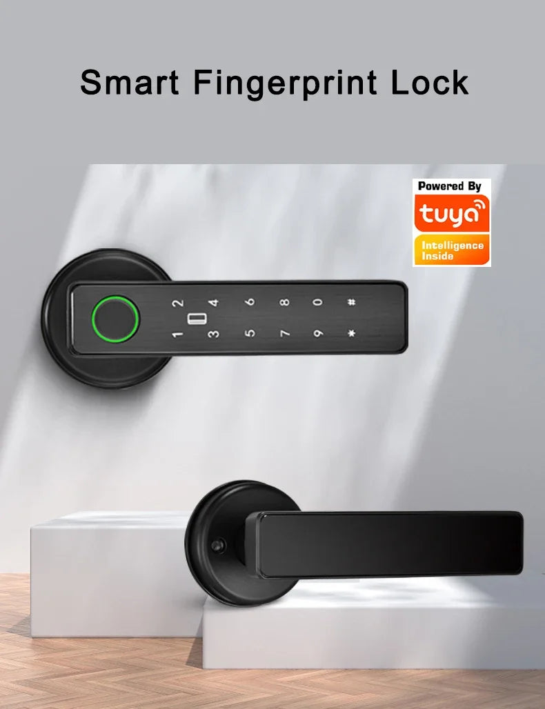 Smart Lock for Indoor Home Wooden/Metal Door with Fingerprint Password RFID IC Card Tuya SmartLife App WiFi Remote Control Deadb