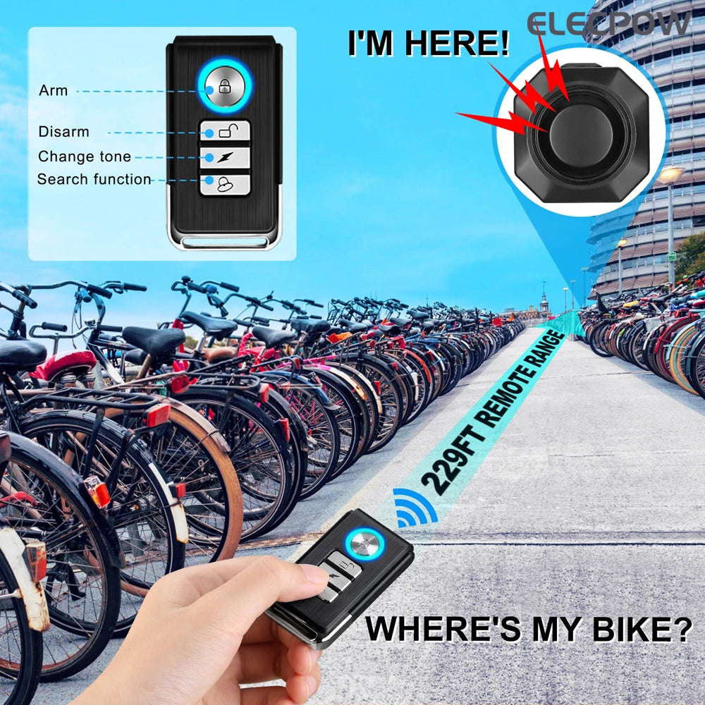 Elecpow Bicycle Alarm Wireless Waterproof Motorcycles Scooter Bike  Anti theft Alarm Security Protection Vibration Burglar Alarm