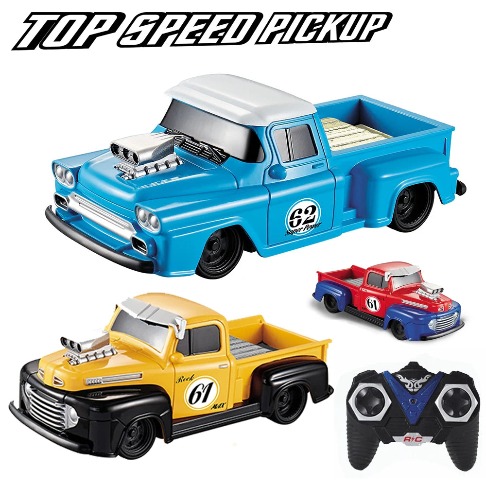 Retro Chevy Ford RC Car Toys 1/24 Pickup Model 4 Channel Radio Remote Control Vehicle Flashing Light Top Speed Car Birthday Gift