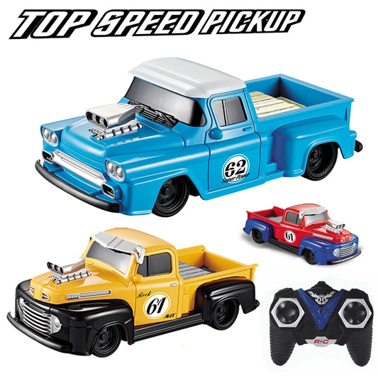 Retro Chevy Ford RC Car Toys 1/24 Pickup Model 4 Channel Radio Remote Control Vehicle Flashing Light Top Speed Car Birthday Gift