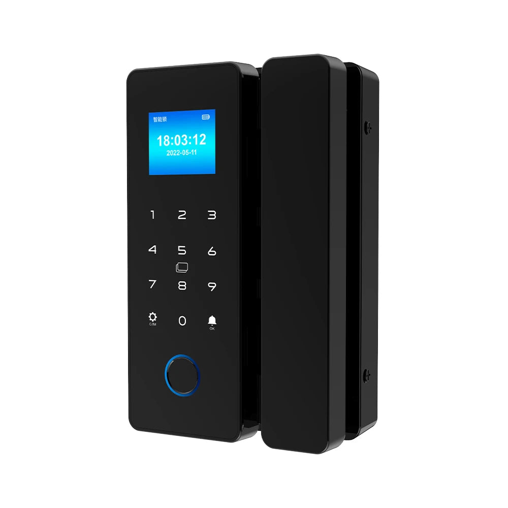 IP65 Bluetooth Smart Glass Door Lock with HAHALock App - Fingerprint/RFID/IC Card Access, Dual Hook Lock & Attendance Tracking