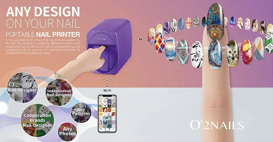Smart Nail Printer Portable 3D Mobile Nail Painting Machine 2400 DPI Printing Resolution WiFi/DIY Support for Home Beauty Salon