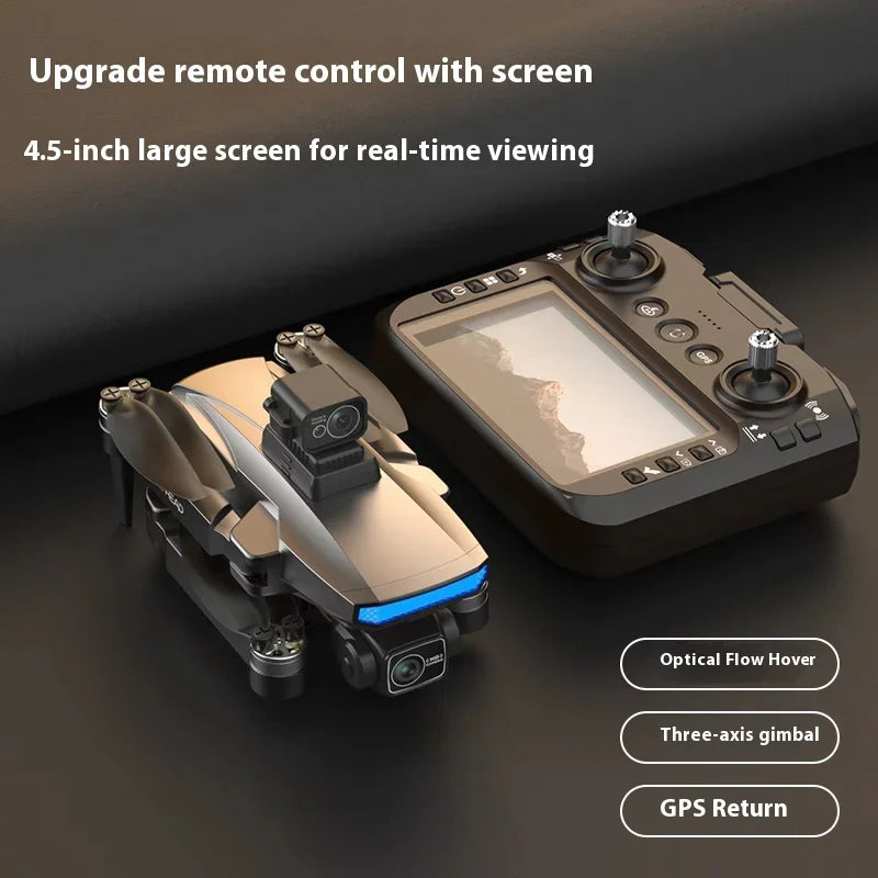 Drone W10 with 4.5 Inch Screen 3-Axis Anti-shake Gimbal Drones 4K Aerial Brushless RC Quadcopter 5G GPS 8K HD Cameras EIS Dron