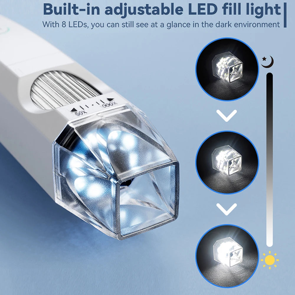 WiFi Digital Microscope 1000X 2MP 1080P Type-C Phone PC Connected Photo Video Taking 8 LED Lights Portable Electronic Microscope
