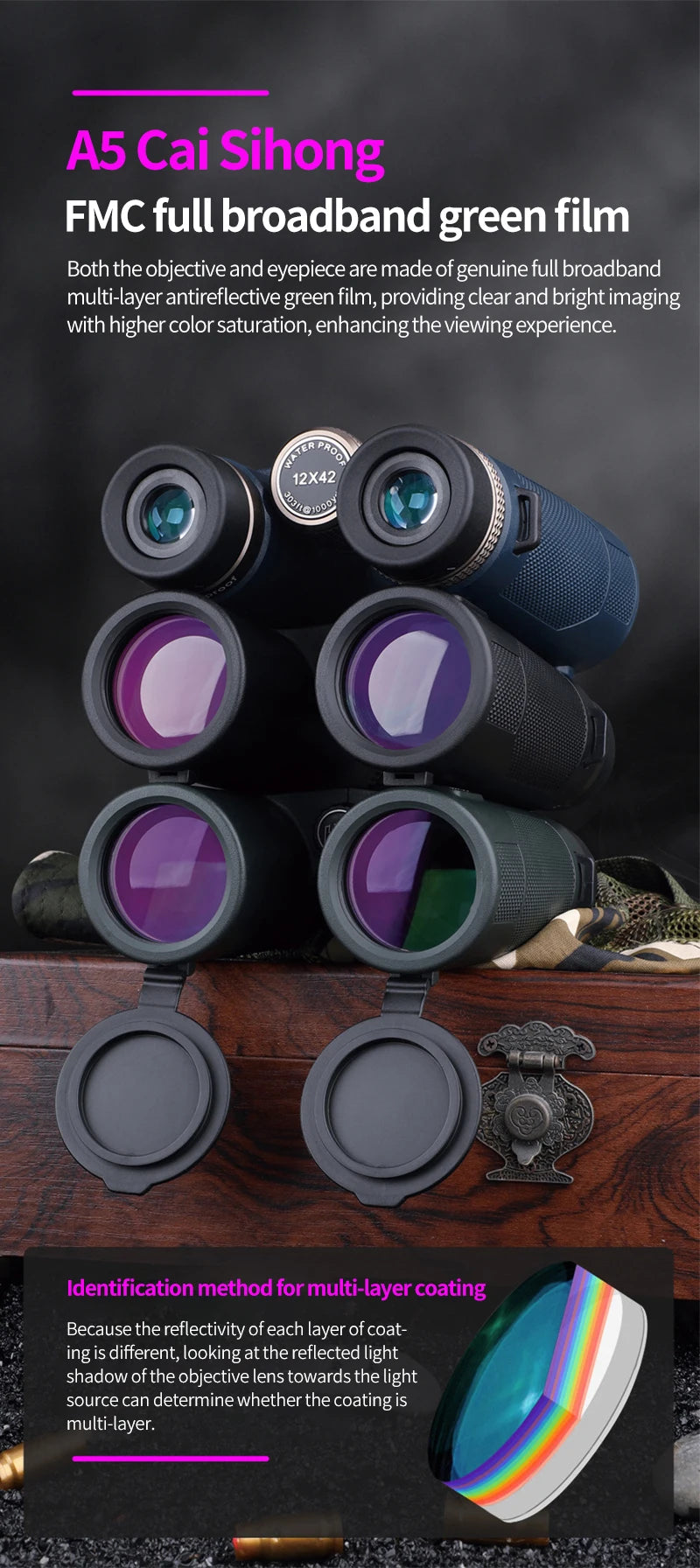 12x42 HD Professional Binoculars with ED Lens BAK4 Prism Waterproof Metal Body for Birdwatching Hunting Camping Travel Outdoor