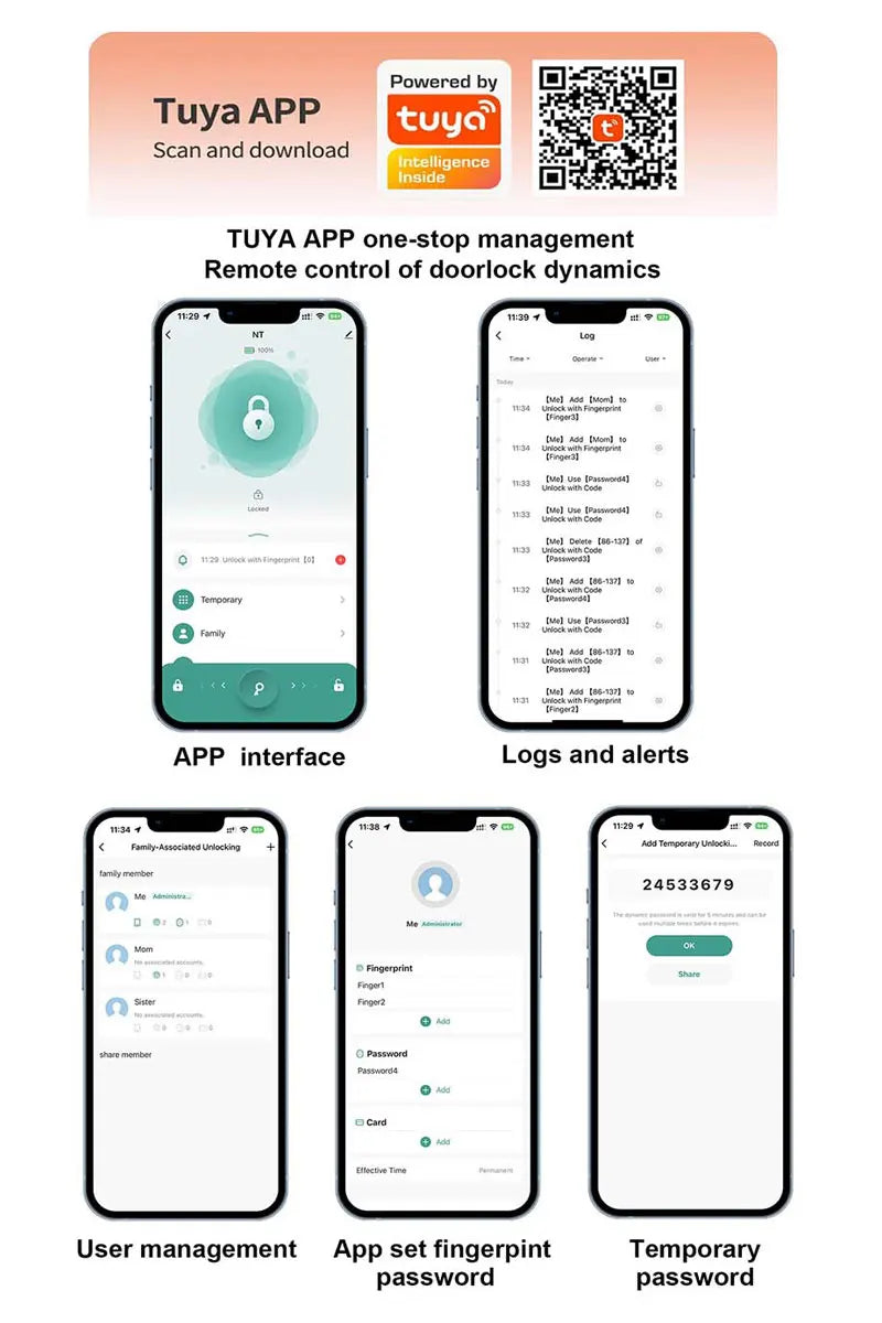 New Smart Door Lock With Tuya APP Digital Electronic Lock Smart Home Wooden Door Lock Biometric Fingerprint