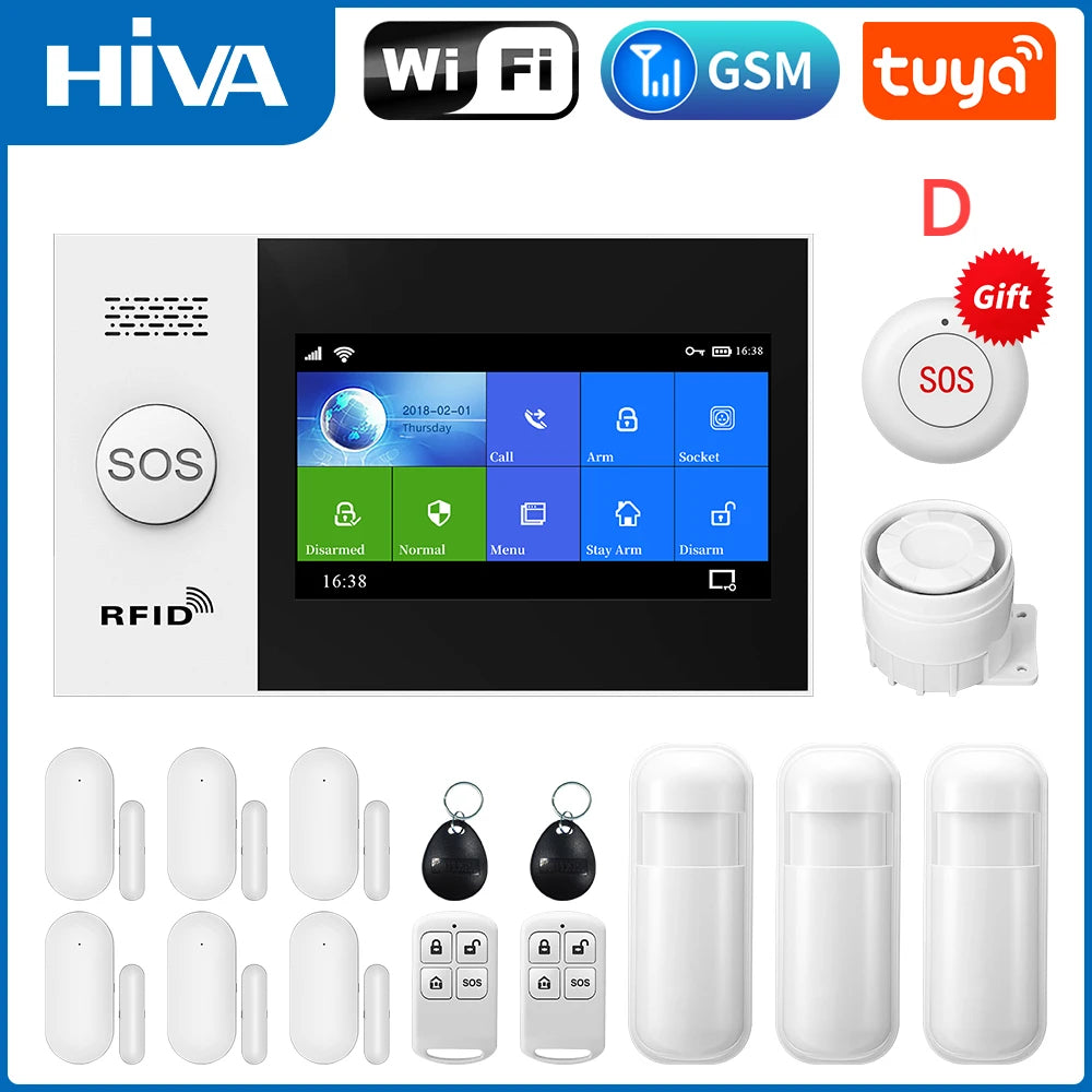 WiFi Home Alarm System GSM Tuya Smart Home Security Alarm Kit with Siren PIR Motion Sensor Remote Controls Window Door Sensor