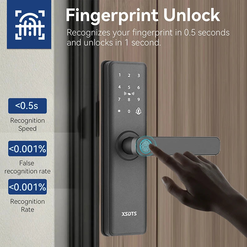 New Smart Door Lock With Tuya APP Digital Electronic Lock Smart Home Wooden Door Lock Biometric Fingerprint
