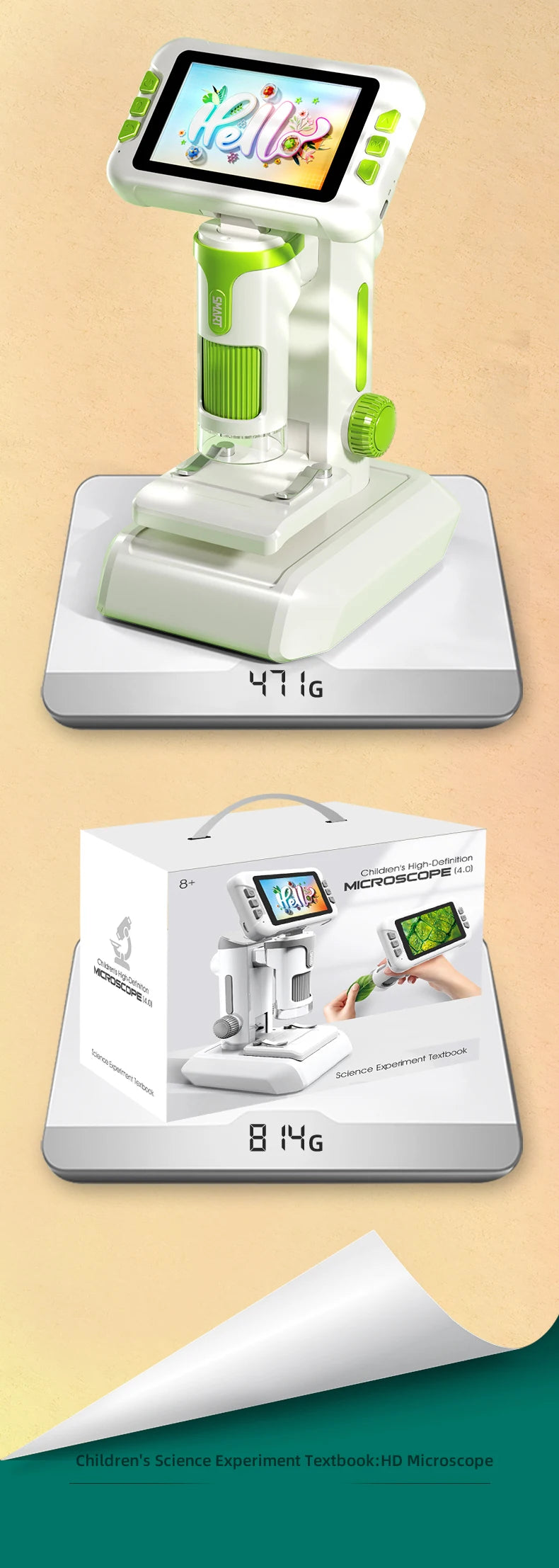 Microscope for Kids Children Microscope with 3.97 Inch Screen 1600x Zoom Mini Handheld Microscope Camera Christmas Birthday Gift