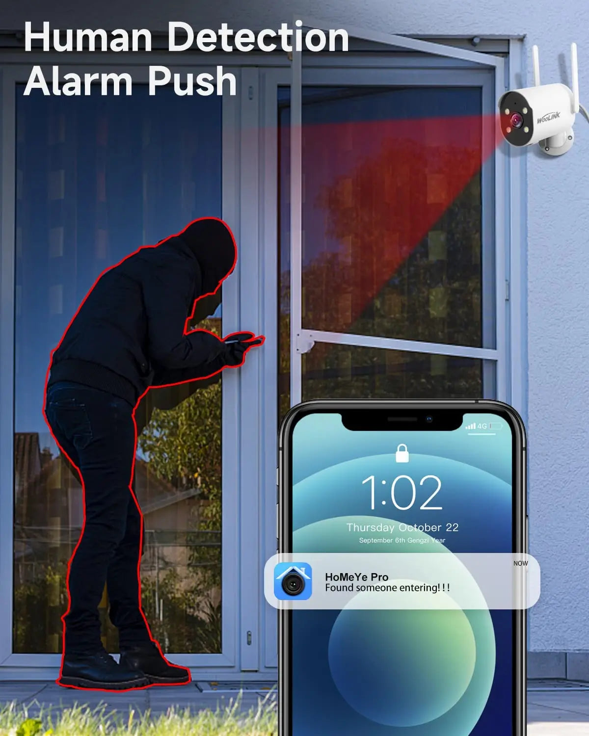 2K Security Camera Outdoor Solar WiFi Security Camera Outside IP66 Waterproof,Pan Rotating 225°Home Security Camera