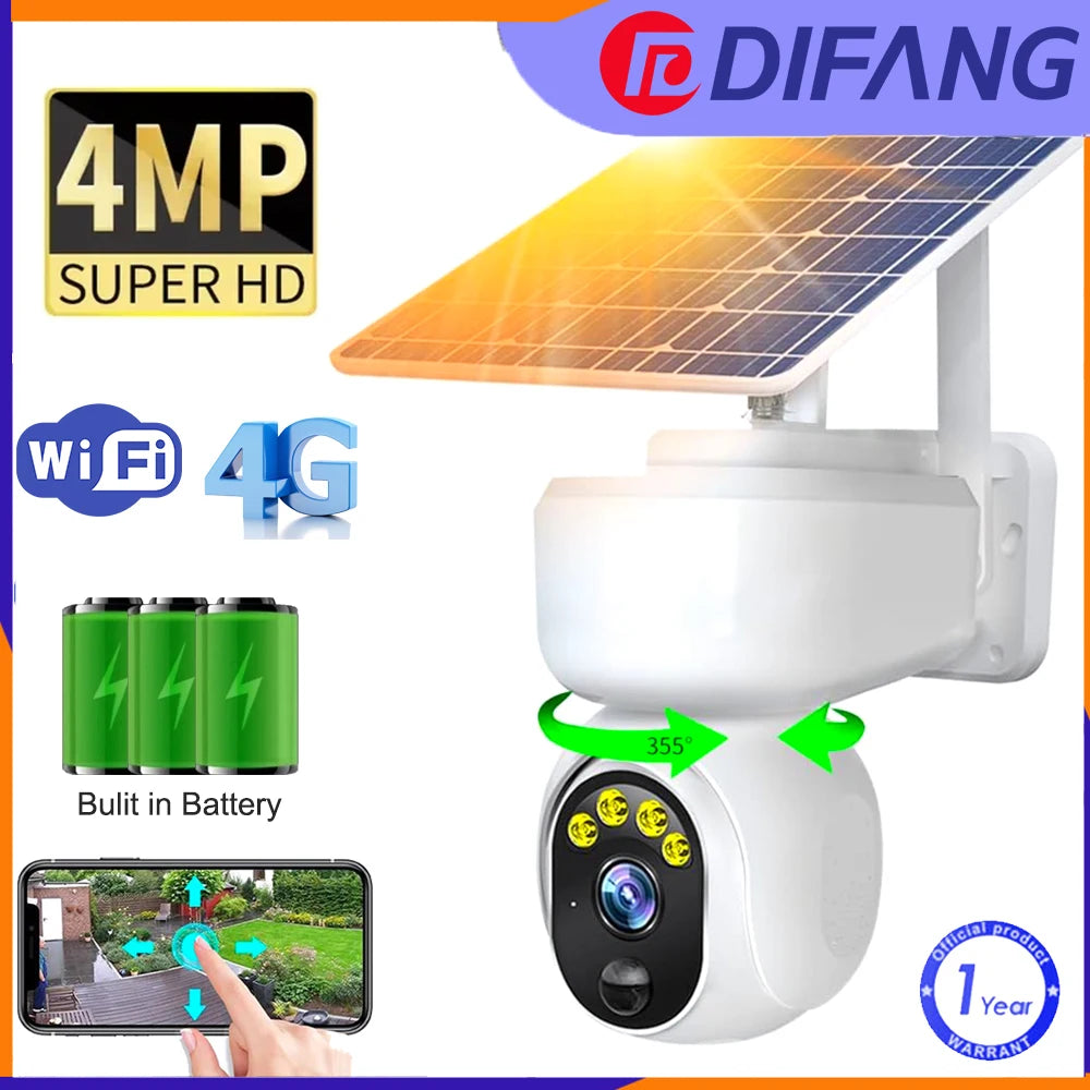 Solar Security Cameras Wireless Outdoor 4MP HD WiFi 4G Outdoor Wireless Video Camera 3.5W Solar Panel 9000 mAh Battery Powered