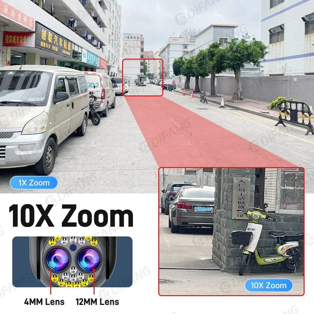 Security Protection 8K WiFi Camera Outdoor Four Lens Triple Screen 10X Zoom 360° CCTV Surveillance Ai Yoosee 16MP Security Cam