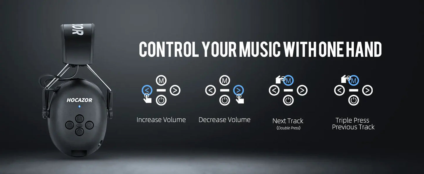 HOCAZOR Electronic Hearing Protection Bluetooth 5.3 Music Headphones for Mowing Noise Cancelling Earmuffs Security Protecter