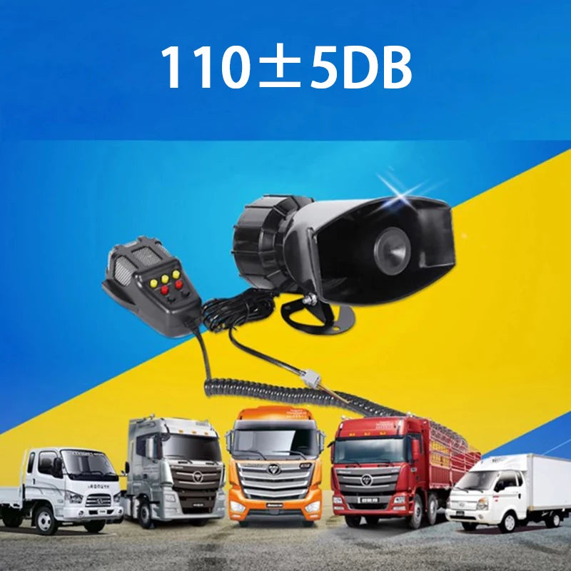 7-Sound Loud Car Warning Alarm Truck Alarm Loudspeaker 12V Siren Air Horn Megaphone Police Firemen Car Horn 110DB