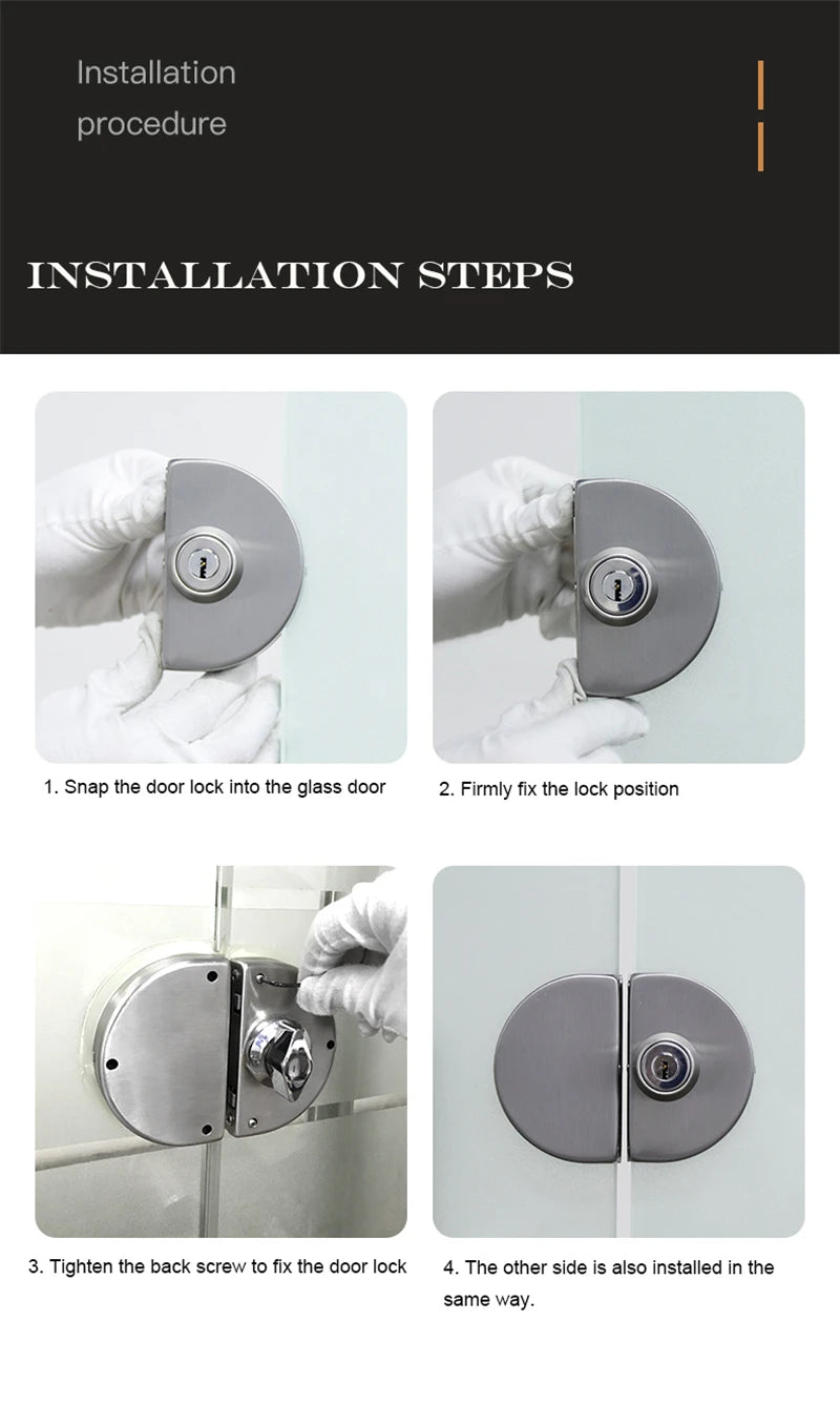 1 Set Double Open Sliding Door Lock Stainless Steel Glass Door Lock with Keys 8-12mm Safety Locks Office Glass Security Hardware