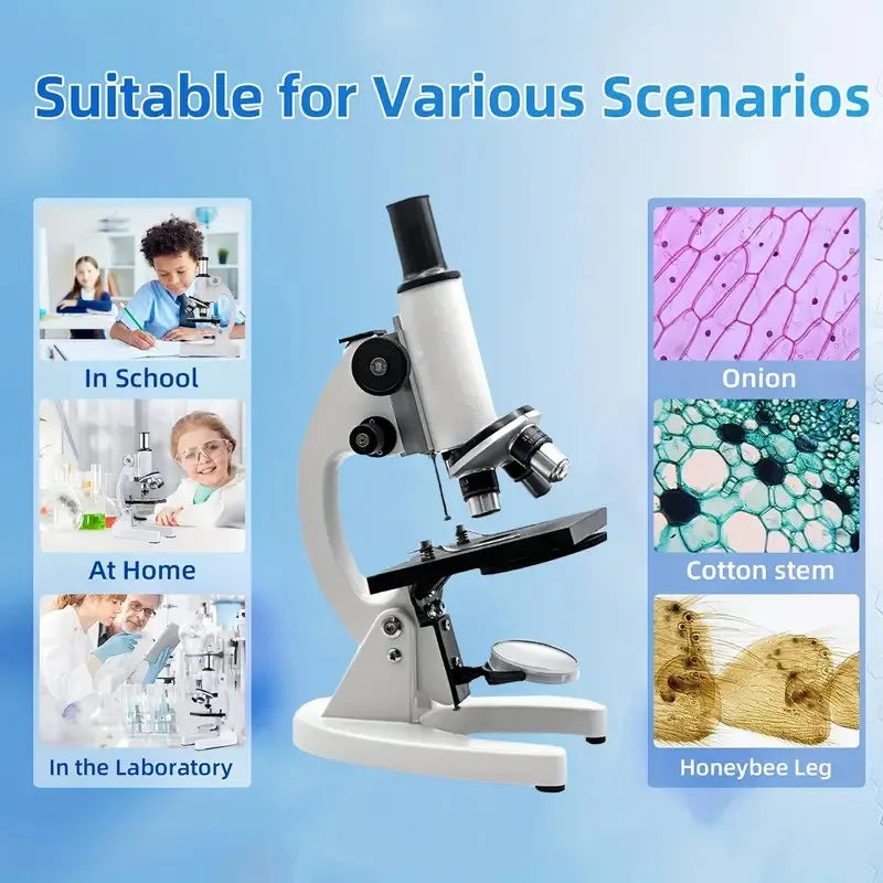 Monocular Optical Microscope 64X-2400X Microscope School Science Experimental Biology Microscope Digital Microscope for Children