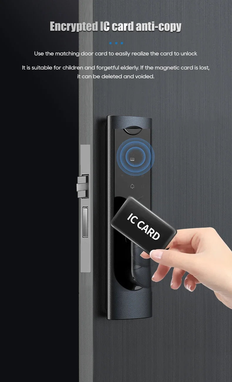 Smart Card Key Access and USB Emergency Charging Smartlock Smart Electronic Door Lock Fingerprint Biometrics Application Control
