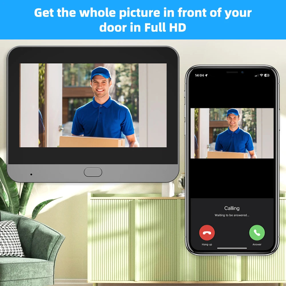 2-Way Talk Smart 3MP WiFi Battery Power Door Bell Magic Cat Eye Peephole Camera PIR FHD Digital Viewer Doorbell 4.3 inch Monitor