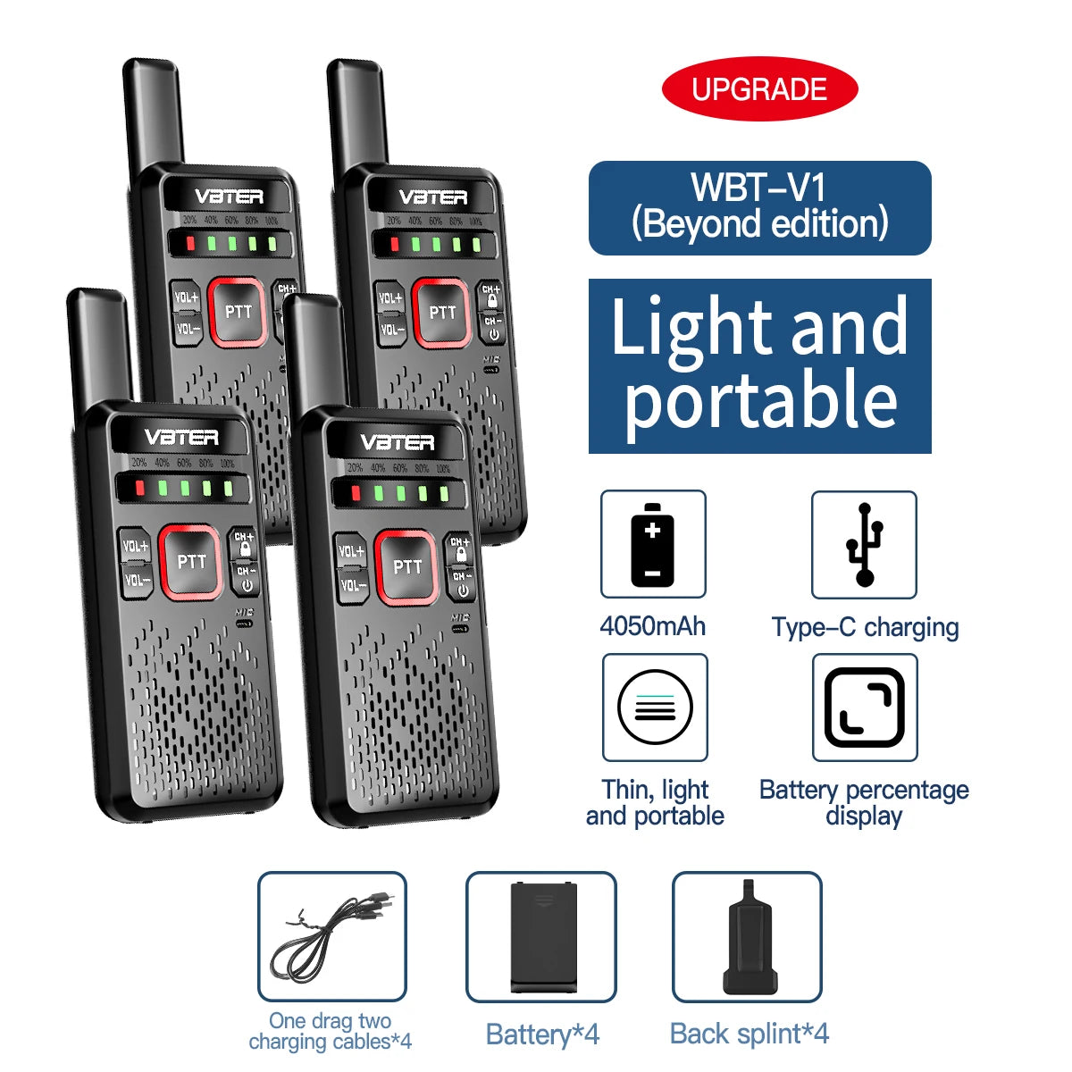 WBT-V1 Handheld Analog Two-Way Walkie-Talkie with High-Power Mini FM Radio for Remote Sites Hotels Small Cars 5km Talk Ran