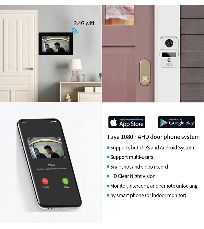 7 Inch Tuya Video Doorbell WiFi Outdoor Door Bell Waterproof IP65 Intercom Smart Home  Door Phone Camera