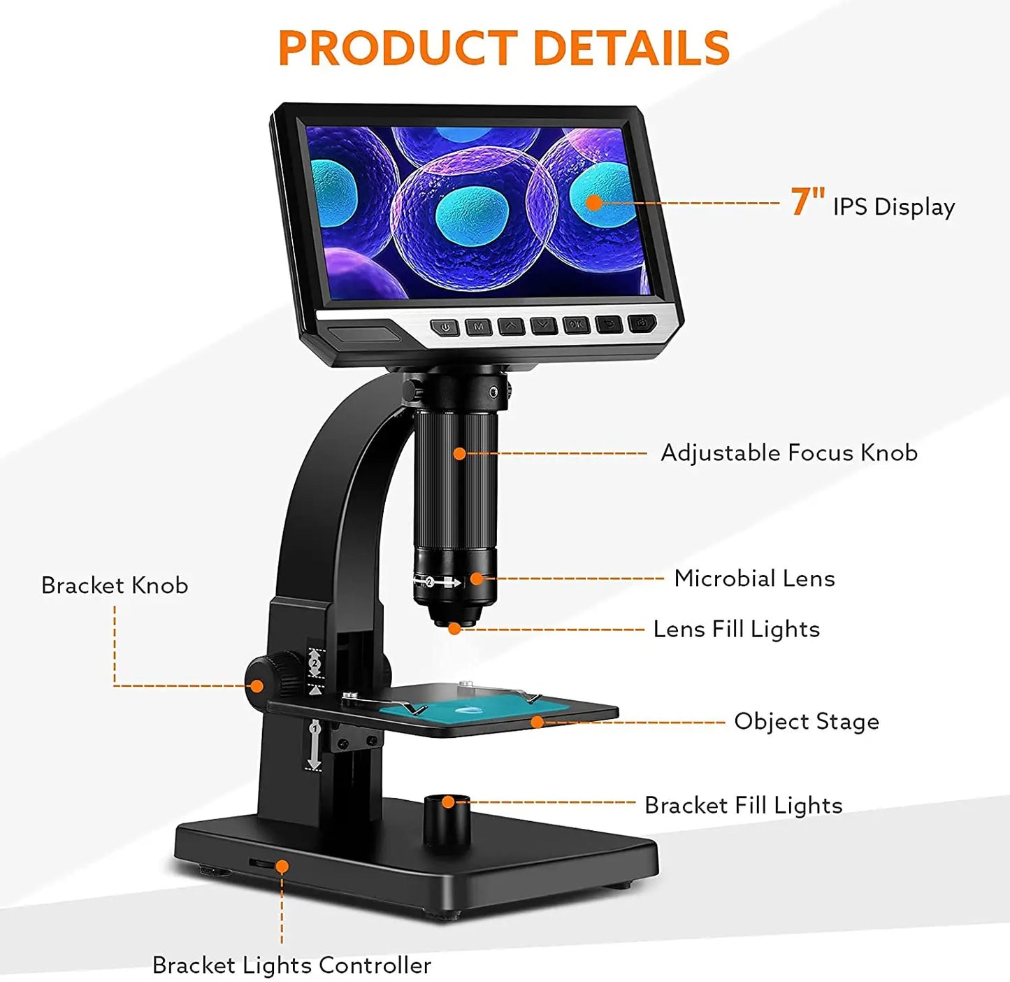 Biological Microscope Dual Lens 2000X 7" IPS HD1080P Digital Microscopes For Soldering Study With Remote Control