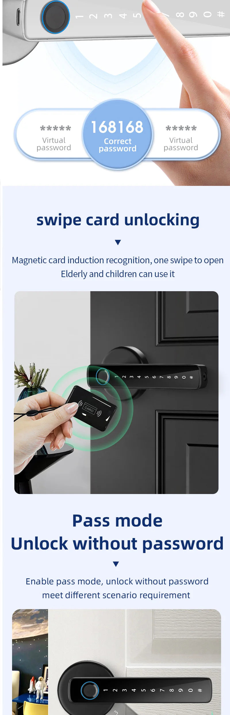 XSDTS Smart Door Lock Handle With Fingerprint Key card Digital Door Lock Keypad Key Entry electronic lock Do Brasil Sem taxas