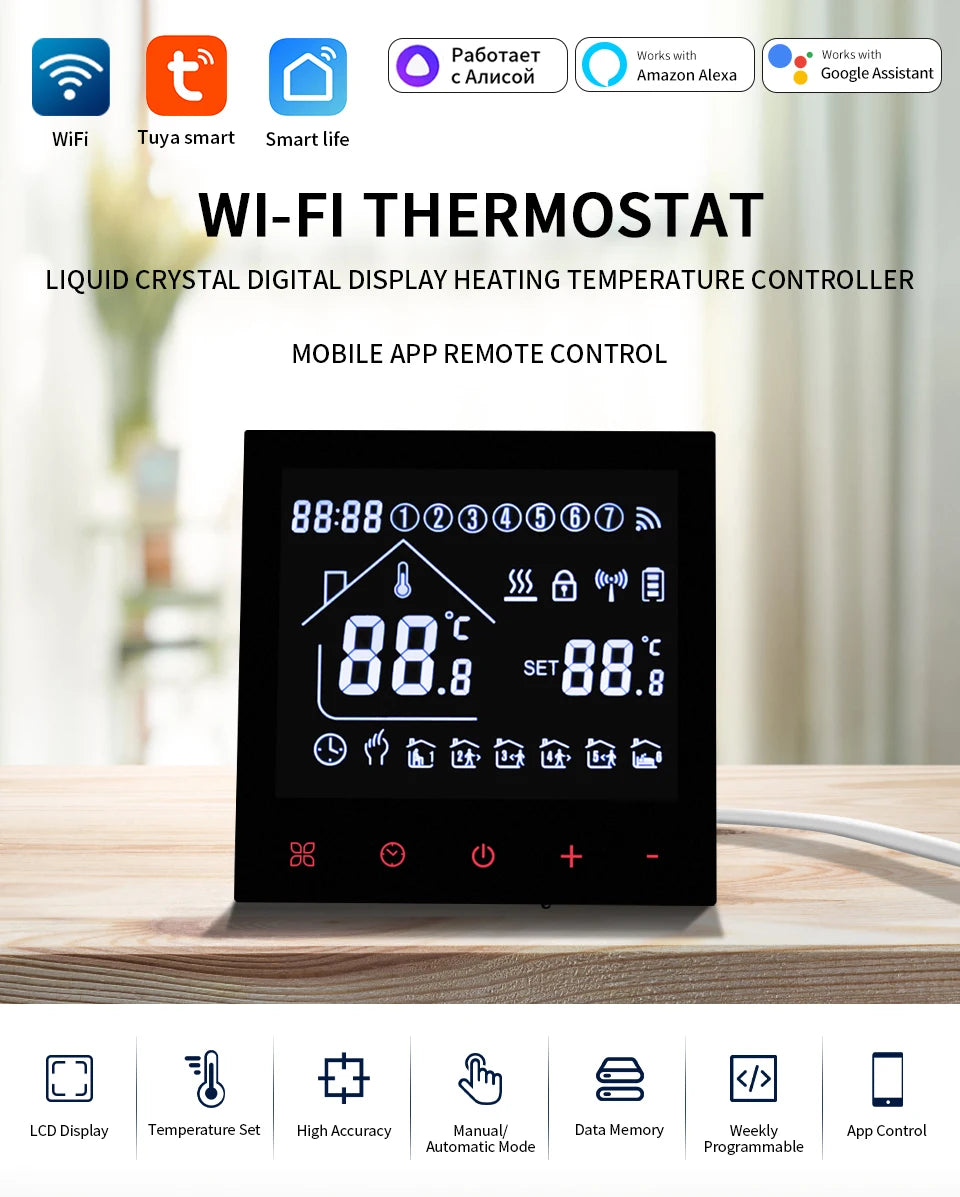 Smart Thermostat Wifi/NO Wifi Tuya Electric Floor Heating Temperature Controller Water/Gas Boiler Smart Life Work With Alexa