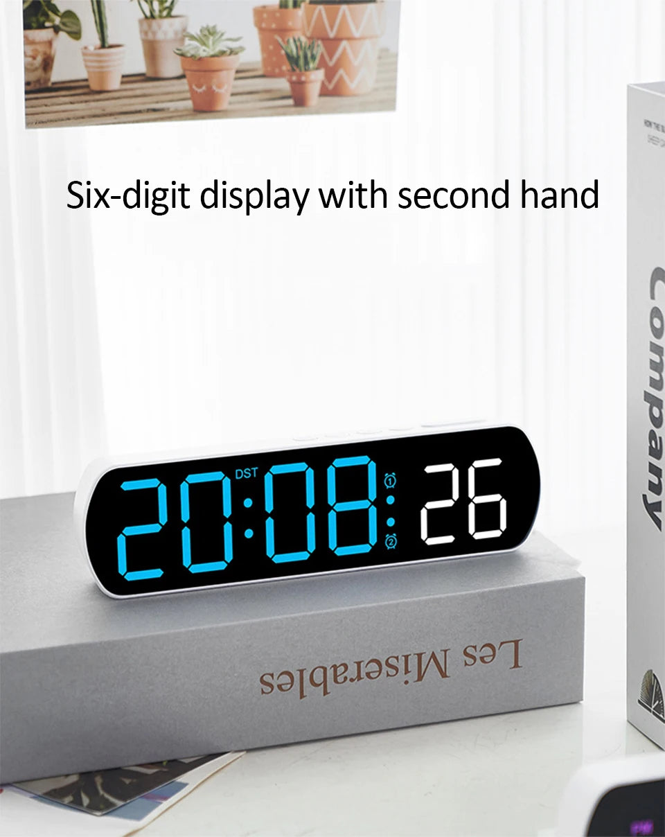 Voice Activated Multifunction Digital Alarm Clock LED Timer Clock 12/24H Temperature Date Display Desktop Alarm Clock Night Mode